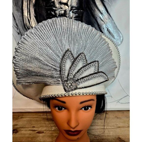 Silver pleated facinator hat main image 3